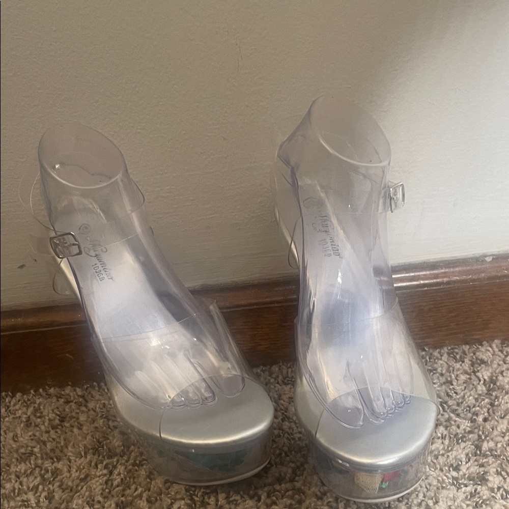 Elegant Silver and Clear Platform Heels